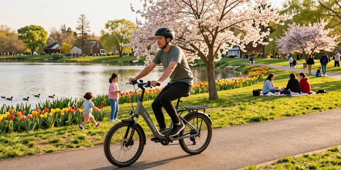 Enjoying the best electric tricycles in a sunny park setting with vibrant flowers and happy families.
