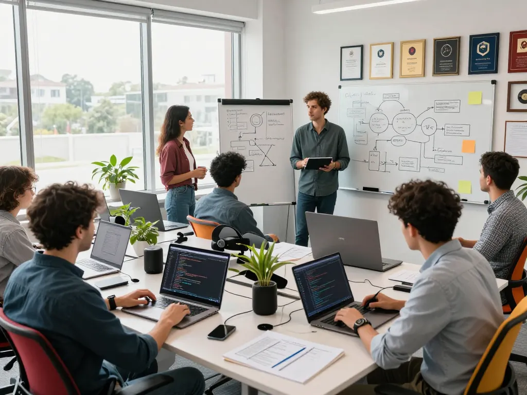 Collaborative software development environment showcasing the Whynotvibe team engaged in coding and brainstorming.
