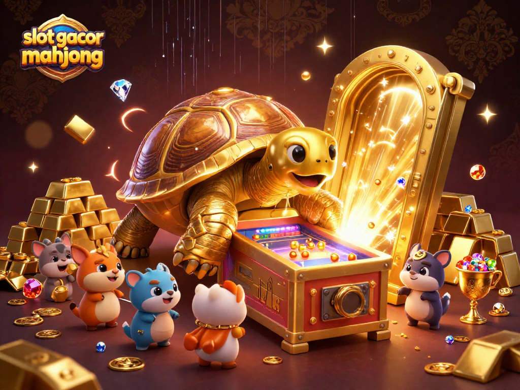 Engage in slot gacor mahjong action with a vibrant 3D casino scene packed with treasures.
