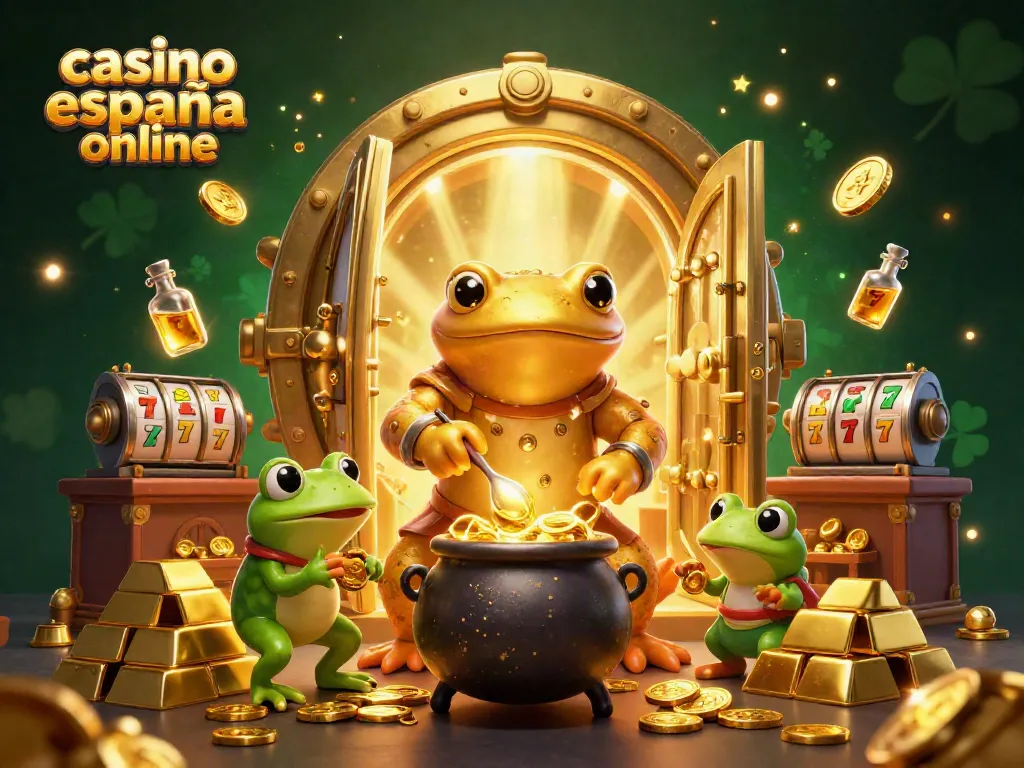 Disfruta del casino online en España con un escenario de un alquimista dorado y su aprendiz en una animada ilustración.