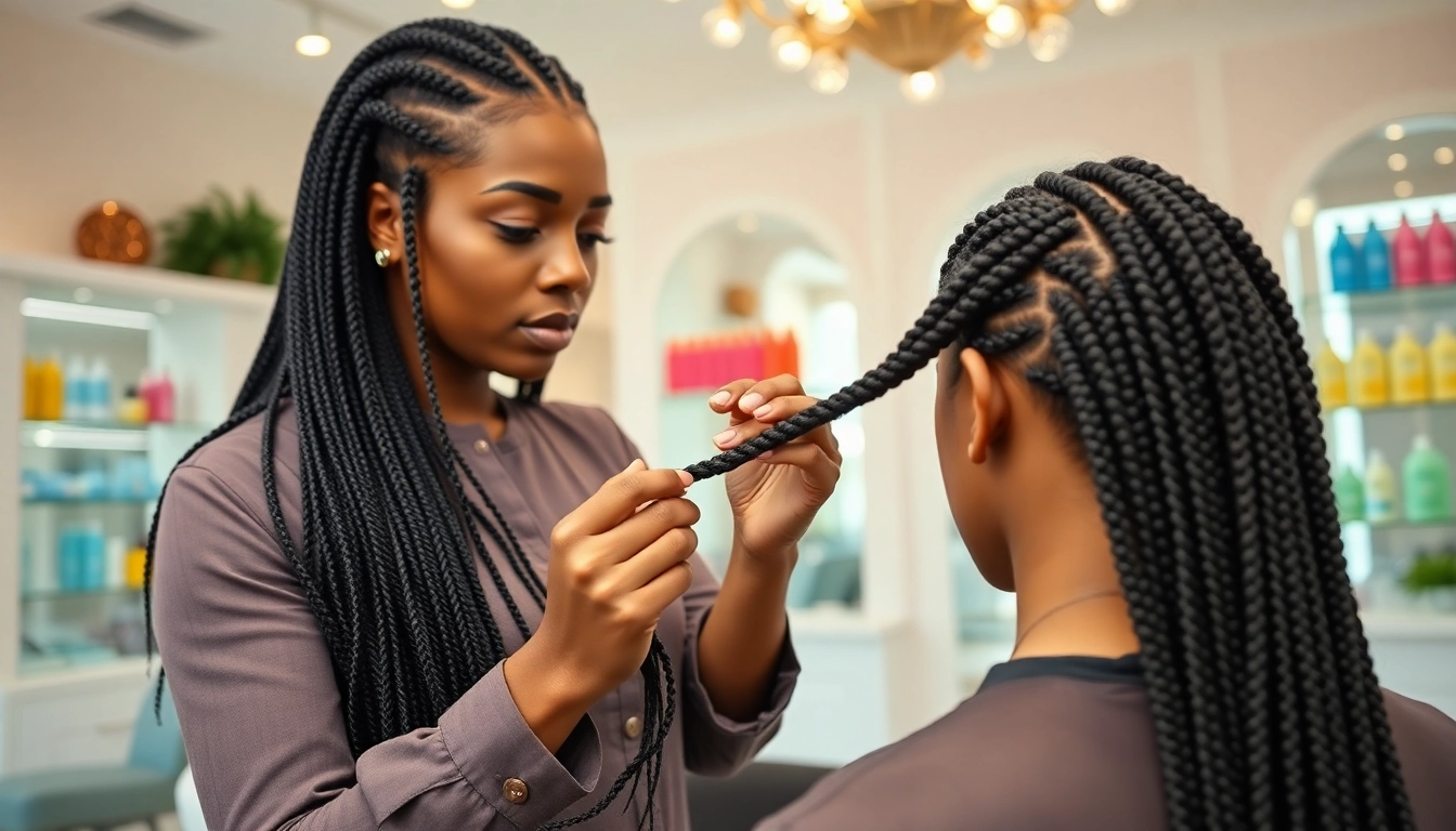 Applying sew in weft hair extensions with precision in a modern salon setting.