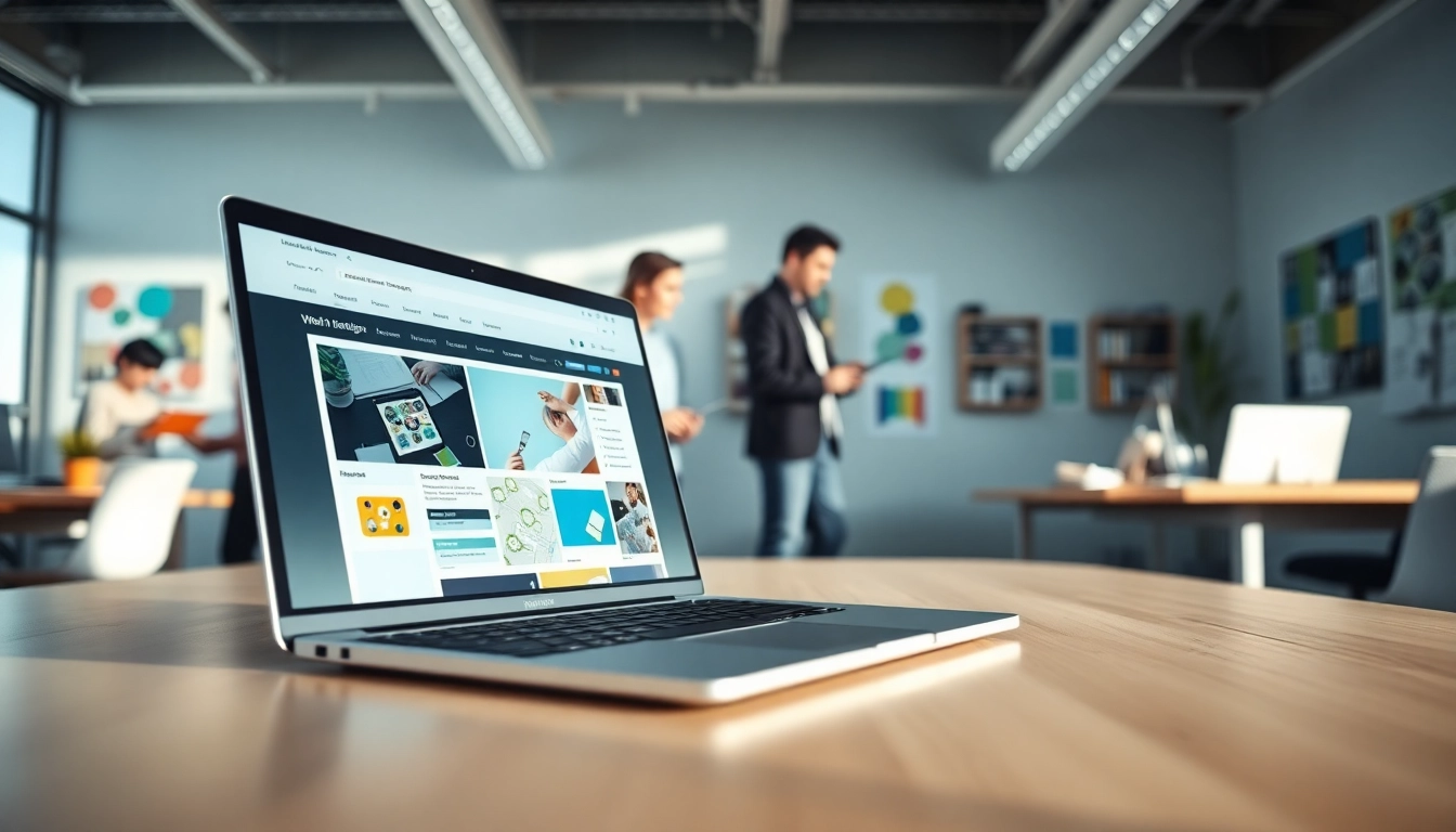 Engaging visual representing Web Design Hereford with a modern office setup and a creative team.