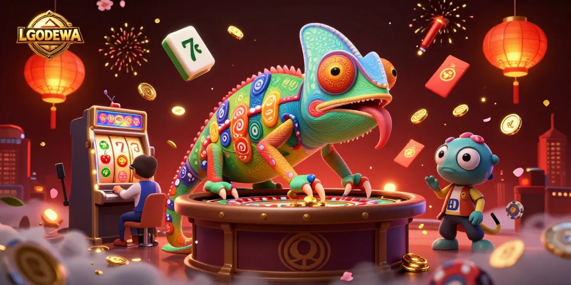 Experience thrilling slots and big wins at LGODEWA with our dynamic casino scene illustration.