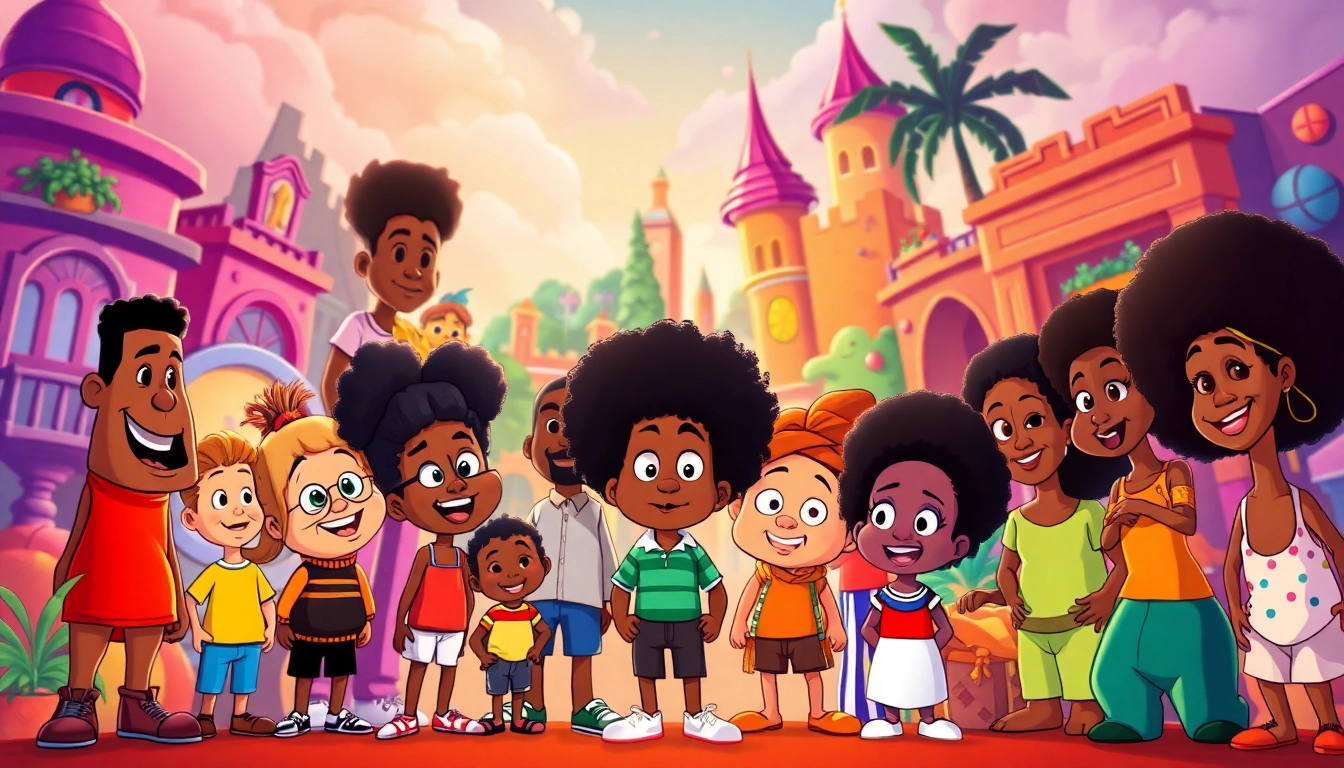 A dynamic illustration featuring iconic characters from African American Cartoons, showcasing diversity and creativity.