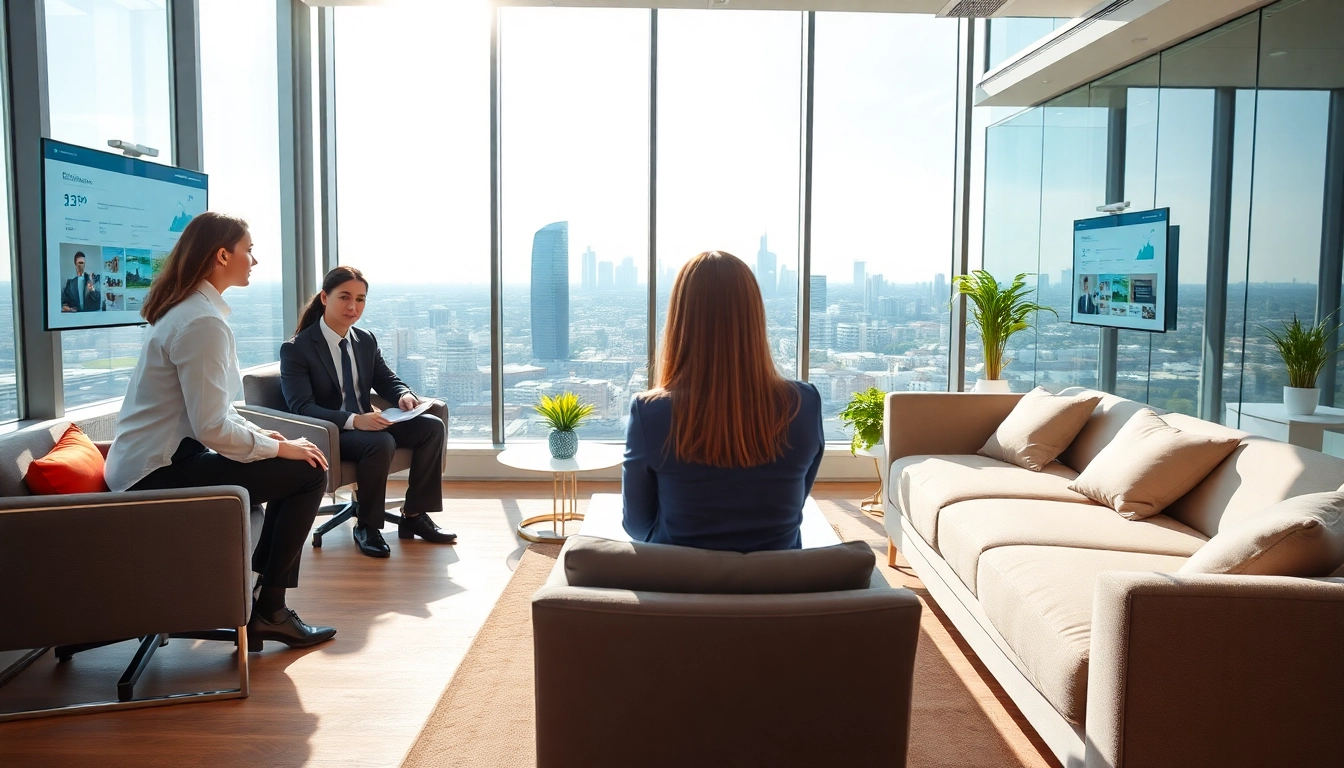 Illustration of a property agent discussing guaranteed rent in High Wycombe with clients.