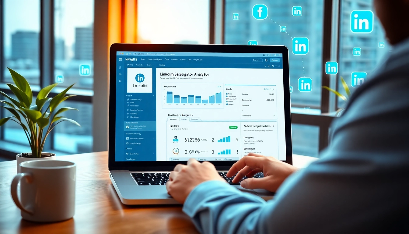 Utilizing a linkedin sales navigator scraper tool on a laptop by a data analyst in a modern office.