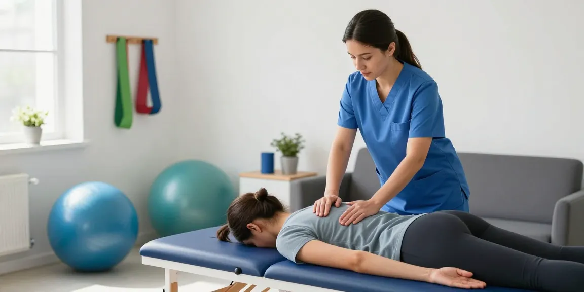 Sports massage at home focusing on patient care in a health clinic environment.