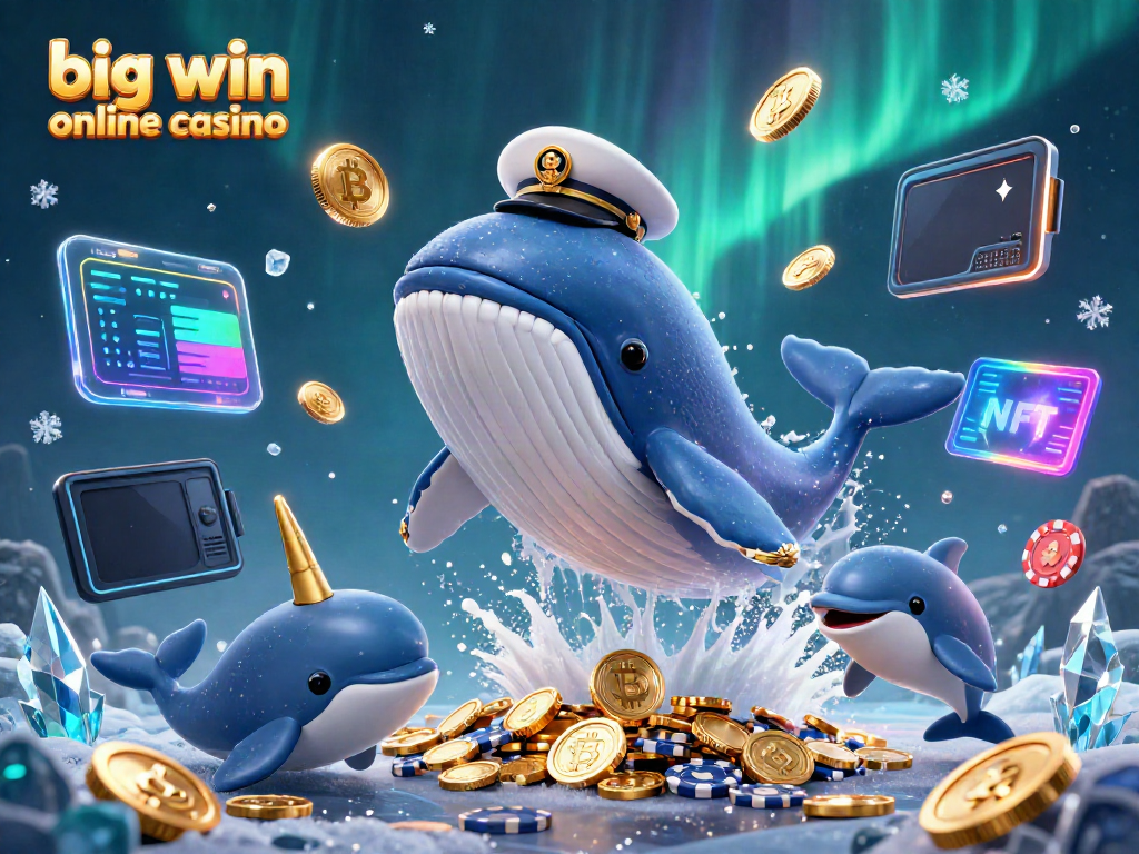 Witness the excitement of the big win online casino with a whimsical whale and friends in a dynamic scene.