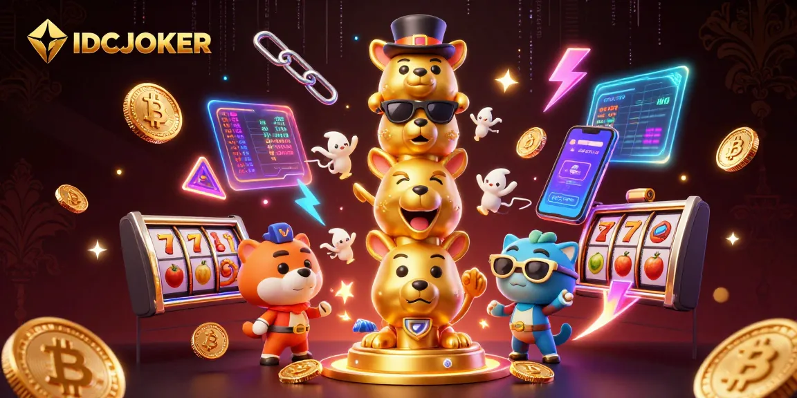 Spin the reels with IDCJOKER and uncover exciting wins in this vibrant slot-themed scene.