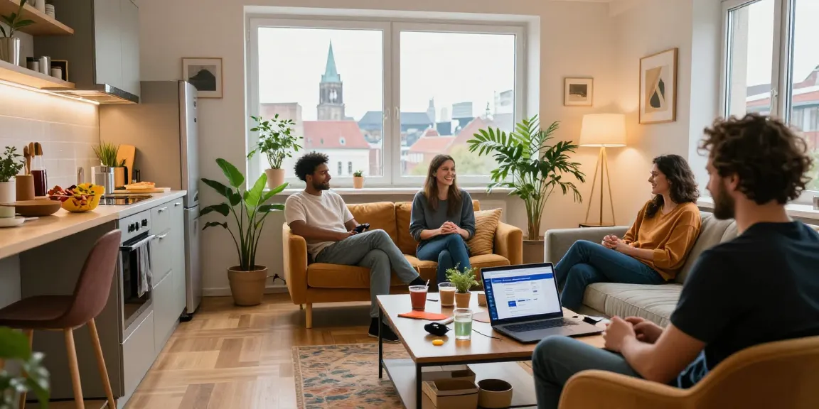 Monteurzimmer Hannover in gemütlichem Wohnraum mit entspannten Gästen, die gesellige Atmosphäre genießen.