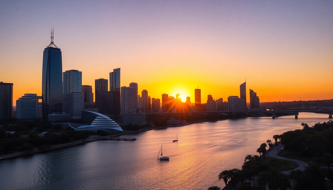 Captivating sunset view of Perth, the western australia capital, reflecting on the Swan River.