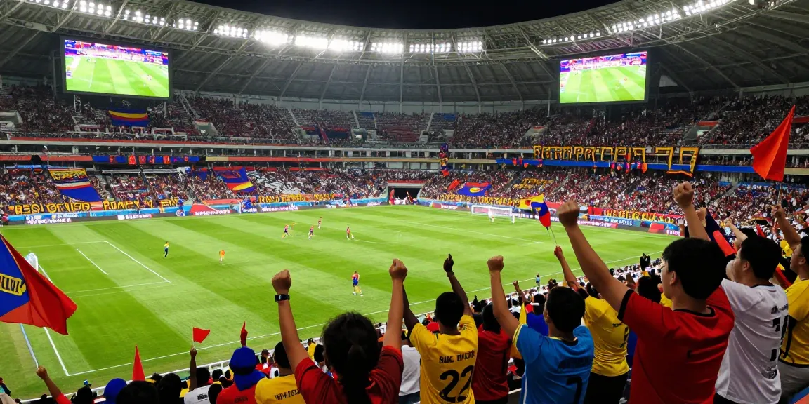 Fans celebrating during a live football match watching koora live in a packed stadium