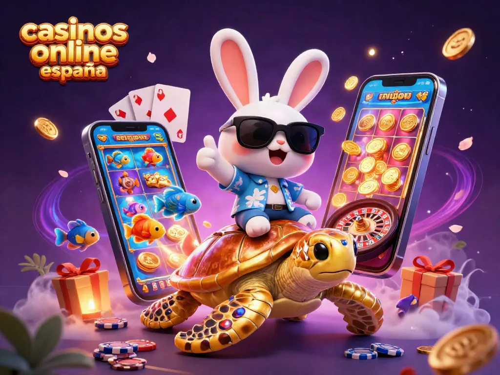Juega en casinos online en España con un conejo de la suerte en una escena vibrante y mágica.