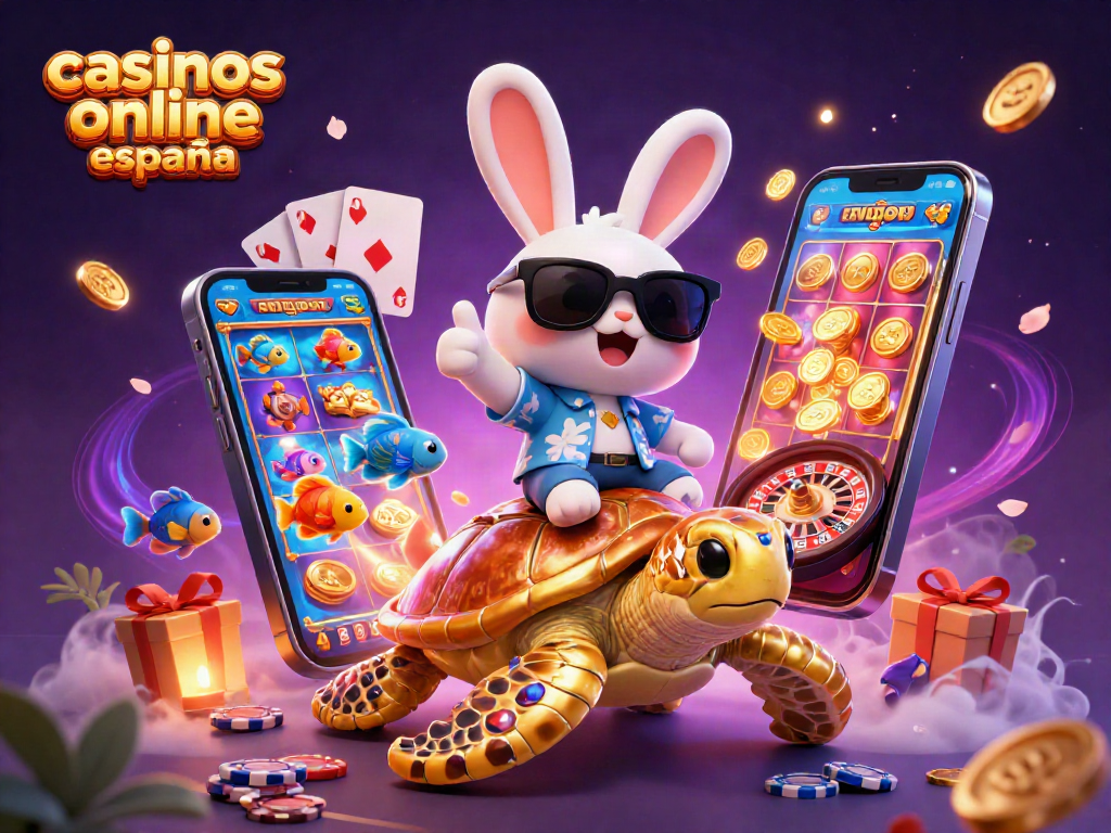 Juega en casinos online en España con un conejo de la suerte en una escena vibrante y mágica.