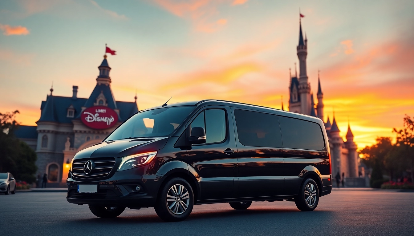 Experience Disneyland Paris airport transfer services with a welcoming vehicle against a magical backdrop.