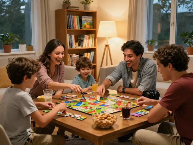 Cialis board games family night with vibrant atmosphere and colorful game pieces.