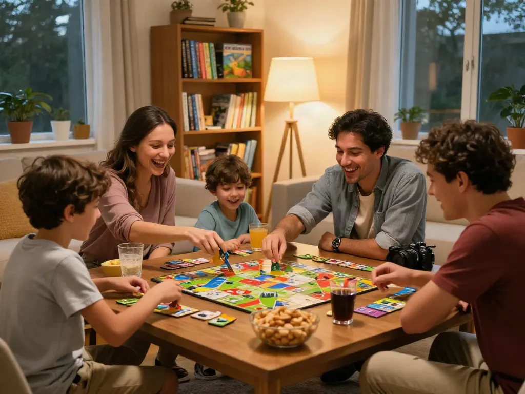 Cialis board games family night with vibrant atmosphere and colorful game pieces.