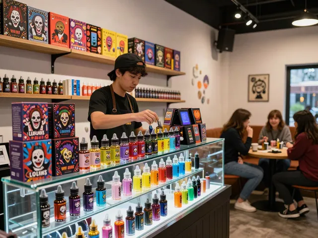 Experience the bold flavors of clown vape juice in a vibrant vape shop atmosphere.
