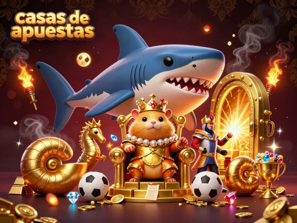 Casas de apuestas en una ilustración 3D colorida que muestra un rey hámster junto a elementos de apuestas deportivas.