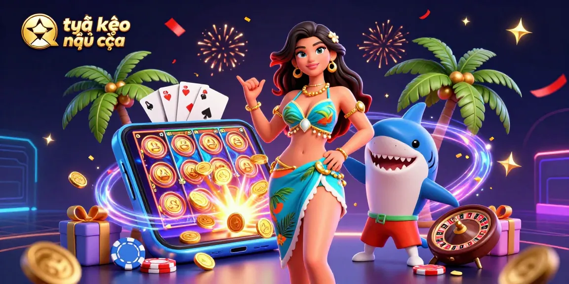 Engage in tỷ lệ kèo nhà cái with vibrant visuals of a tropical casino scene filled with excitement.
