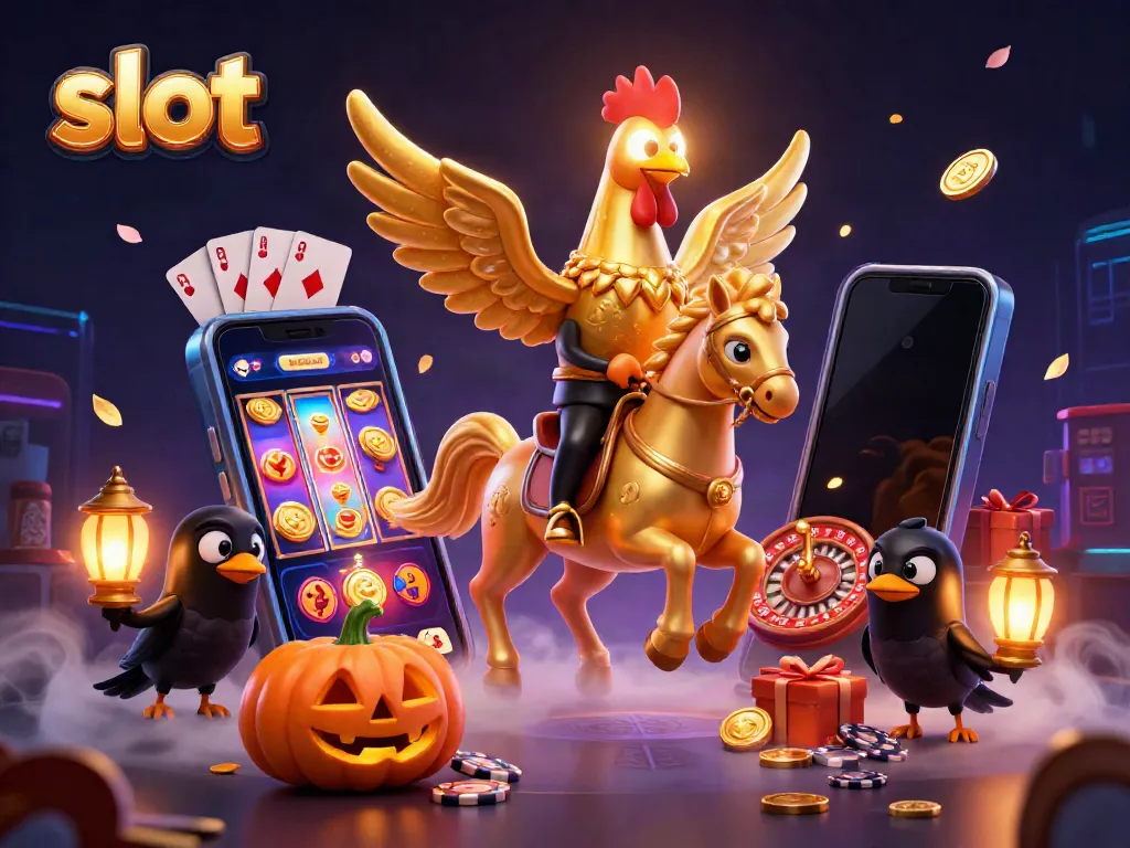Engage with thrilling slot action in a vibrant casino scene featuring a golden rooster.
