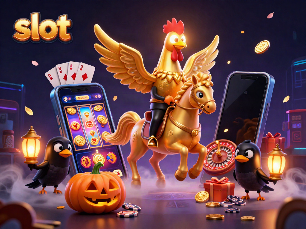 Engage with thrilling slot action in a vibrant casino scene featuring a golden rooster.