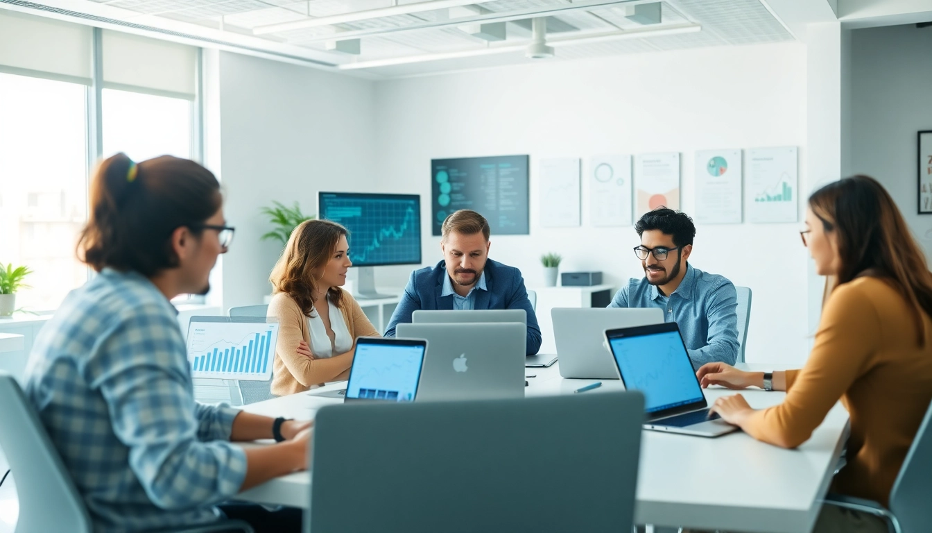 Streamlined office with team collaboration over order processing software, enhancing productivity and organization.