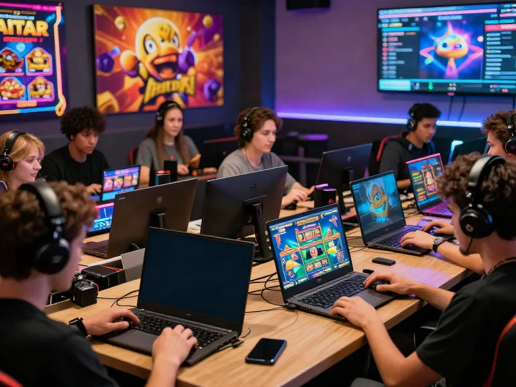 Players enjoying an immersive online gaming experience at https://da88z.net/ with vibrant 3D slot games displayed.