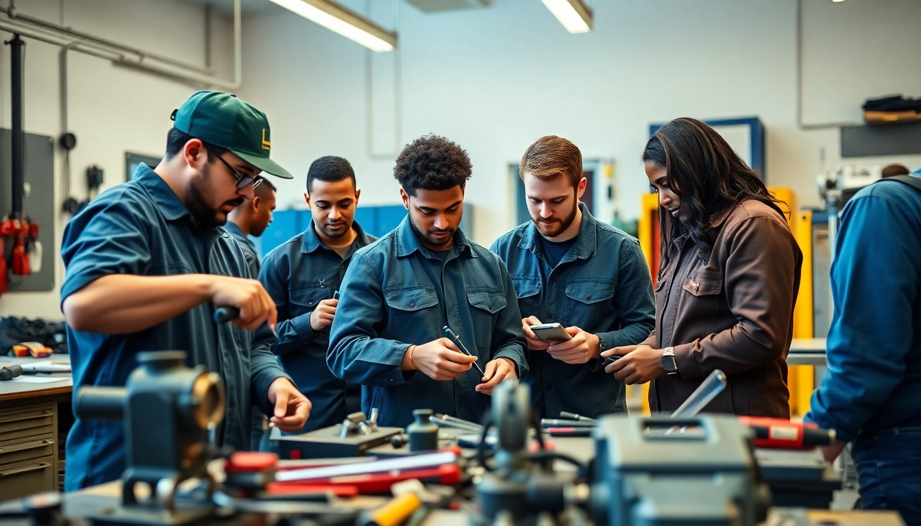 Hands-on training at a trade school in Tennessee, showcasing diverse students in a collaborative learning environment.
