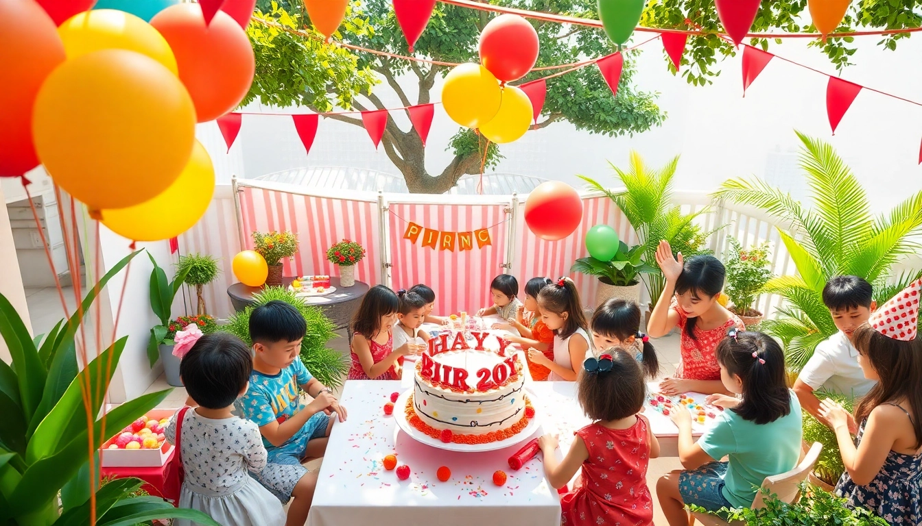 Celebrate a vibrant Singapore birthday party with joyous guests and festive decorations.