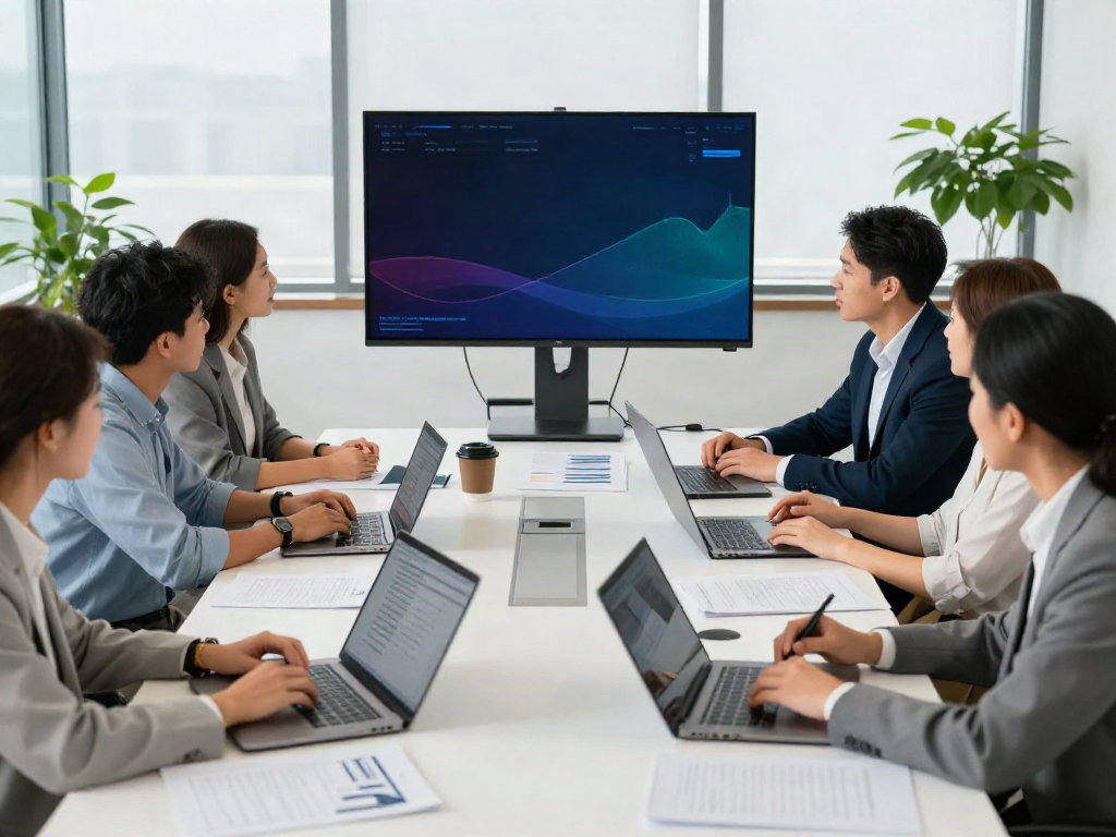 Team of tax professionals discussing low-cost professional tax software in a bright office.