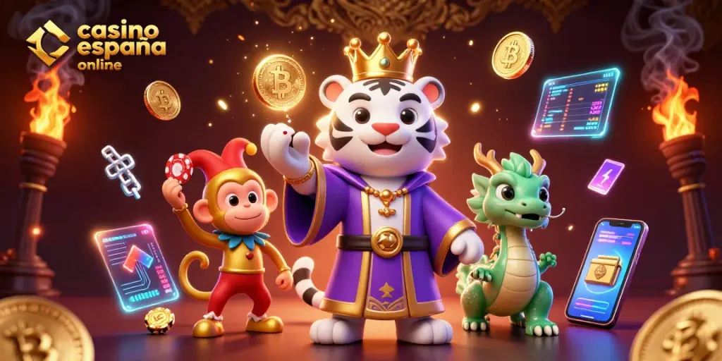 Disfruta de la emoción del casino españa online mientras juegas con un tigre y un mono en un ambiente vibrante.