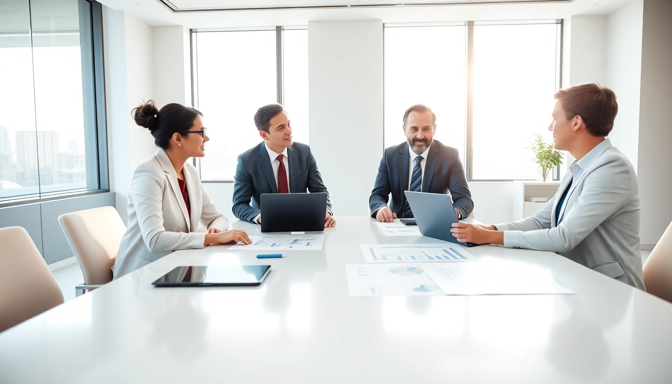 Engaging professionals analyzing Federal and State contracts in a modern office setting.