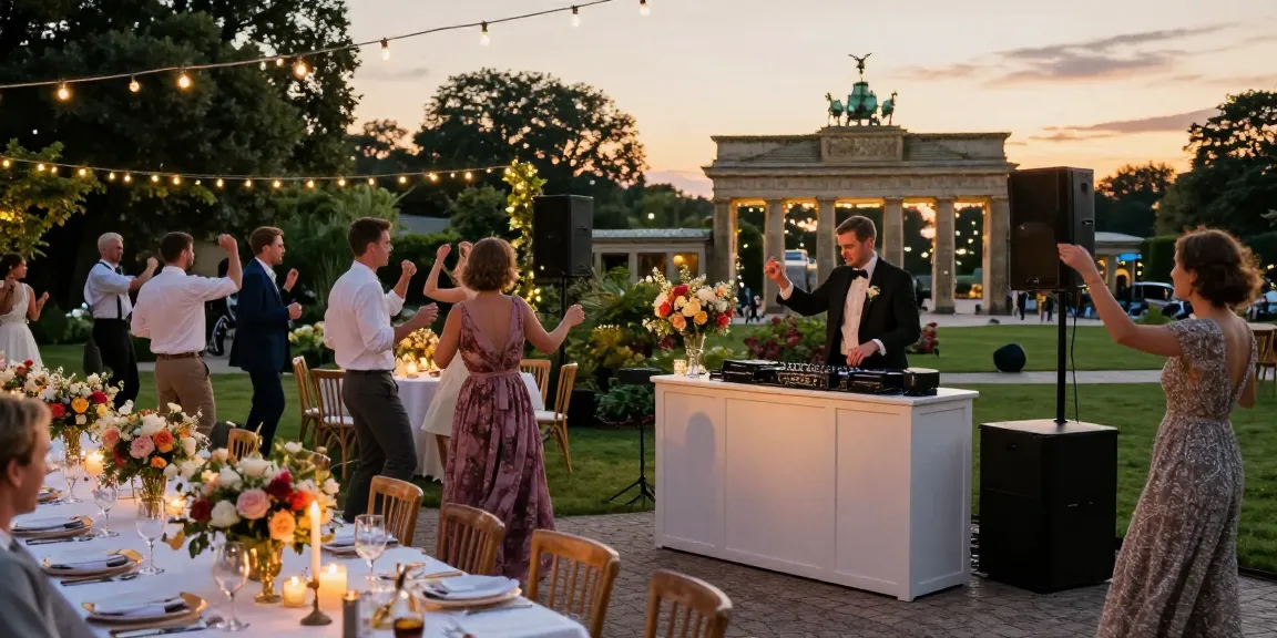 Hochzeit DJ Brandenburg animiert Gäste bei stilvoller Feier mit festlicher Beleuchtung.