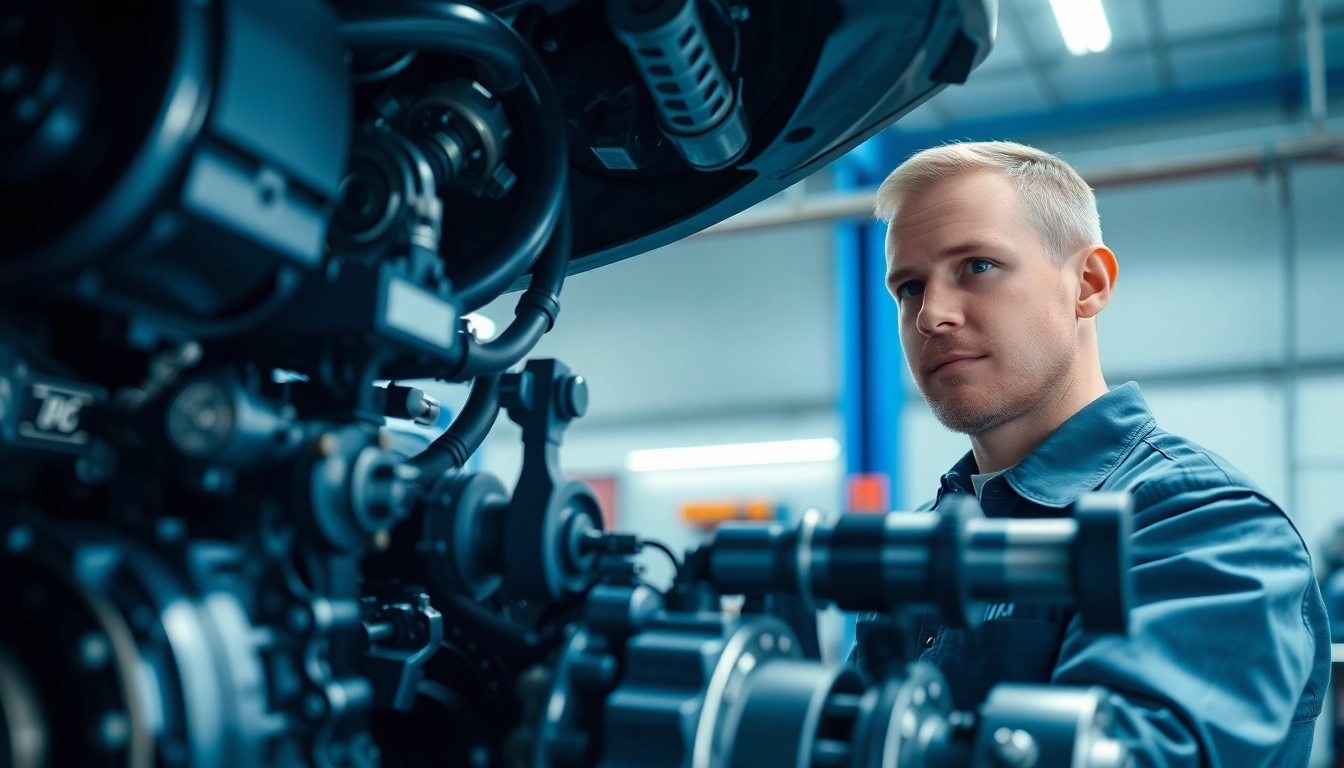 Inspecting powertrain extended warranty components in a professional automotive garage.