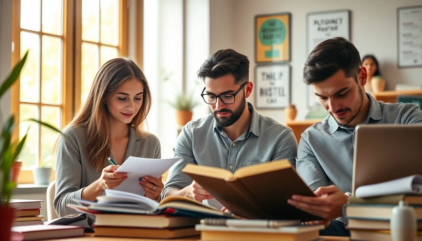 TOEFL test takers for hire studying in a bright, modern setting, showcasing engagement and determination.