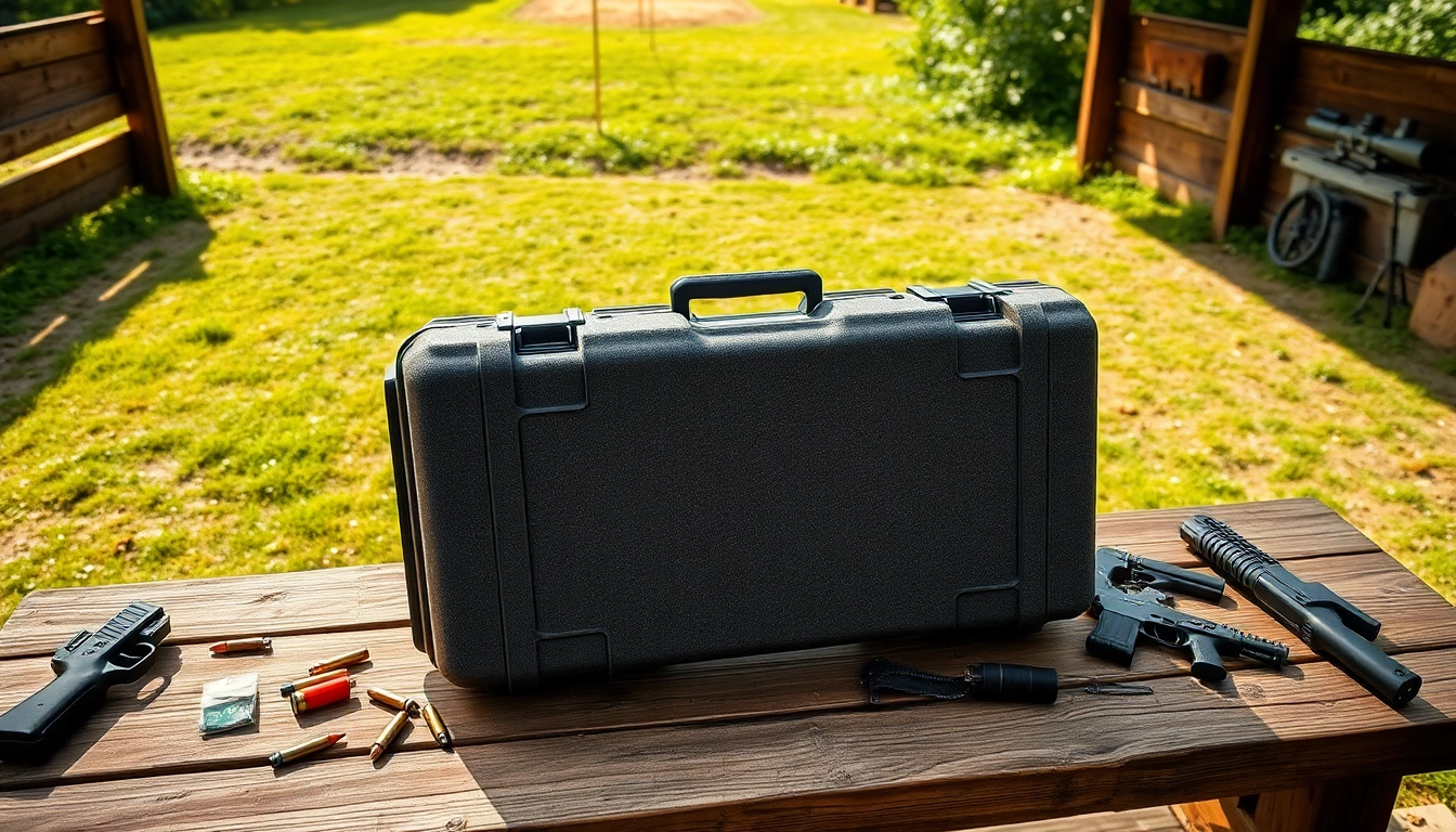 Showcase pelican rifle case on a range, emphasizing durability and design.