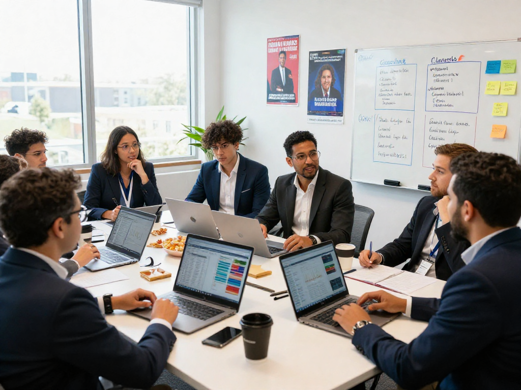 Engaging political strategists planning effective marketing for congressional campaigns in a modern office.