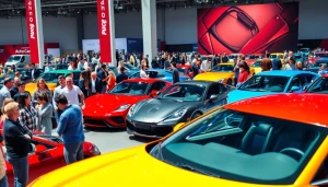 Discover the vibrant Auto Cars Show featuring sleek vehicles and excited attendees engaging in discussions.