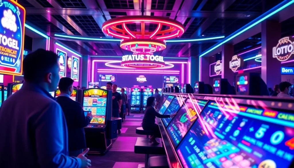 Menggambarkan situs togel dalam antarmuka permainan online dengan latar kasino modern