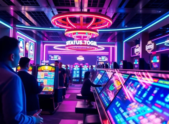 Menggambarkan situs togel dalam antarmuka permainan online dengan latar kasino modern