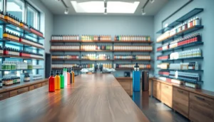 Vape ohne nikotin Auswahl in einem modernen Vape-Shop mit hellen Farben und einladender Atmosphäre.