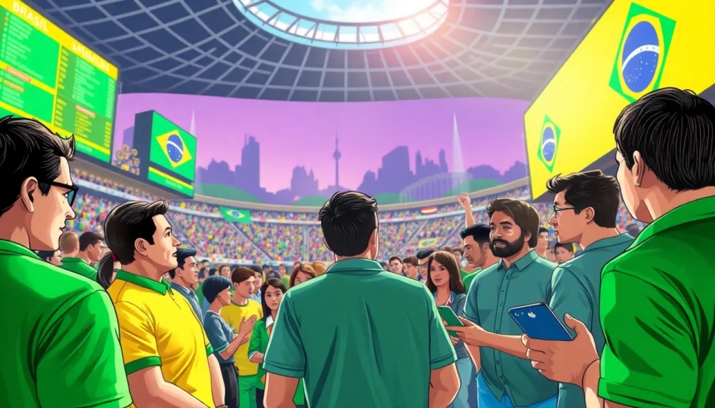 Engaged fans in Brazil's sports betting scene, showcasing the vibrant atmosphere of sports betting Brazil.