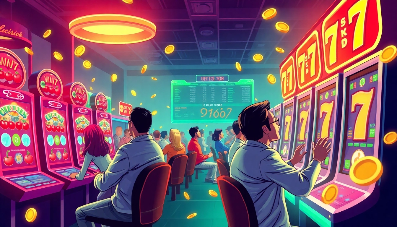 Menggambarkan link tank4d toto slot dengan pemain yang bersemangat di mesin slot digital.