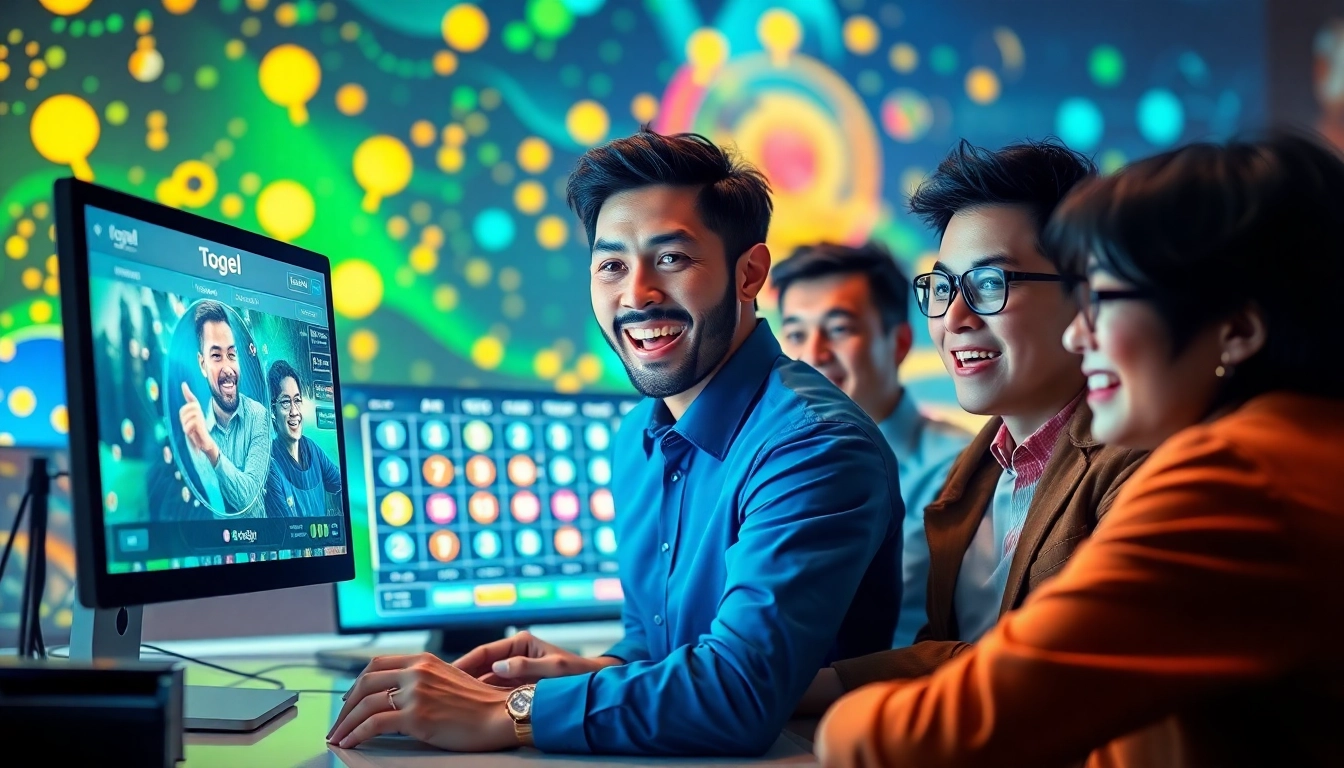 Menangkan togel online dengan antusiasme pemain berkumpul di sekitar komputernya.