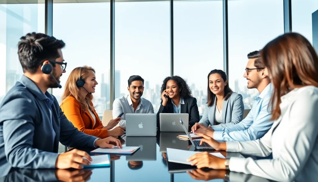 Team collaborating in a modern office, emphasizing uk voip provider capabilities.
