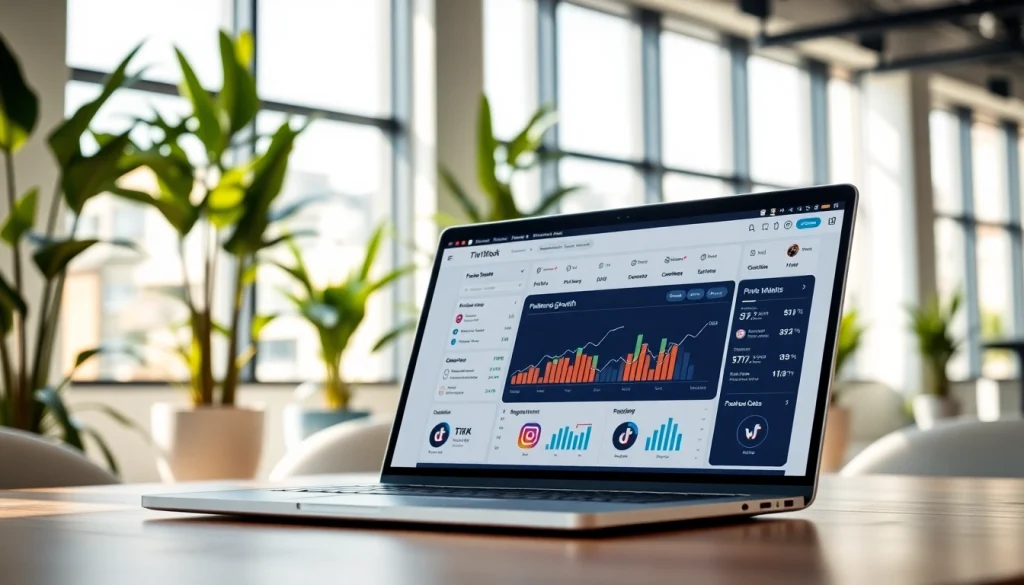 Visualize TikTok SMM panel growth analytics displayed on a modern laptop.