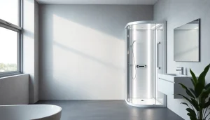 Admire la cabine de douche sirhona avec éclairage LED dans un cadre moderne et épuré.