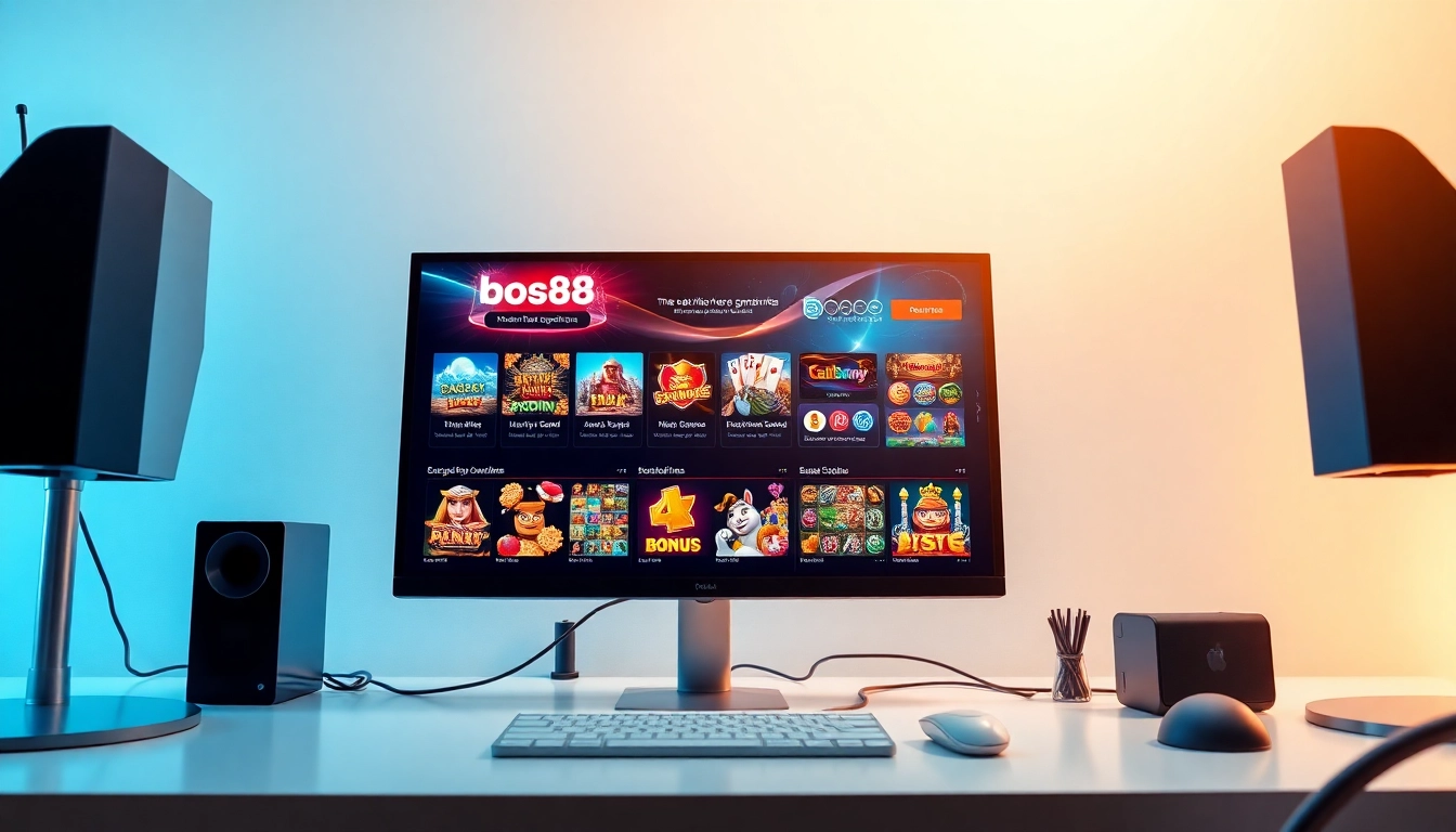 Menampilkan platform bos88 dengan grafis menarik dan antarmuka permainan slot yang memikat.