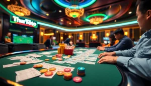 Menggambarkan suasana bandar toto yang energik dengan permainan lotere digital yang menarik.